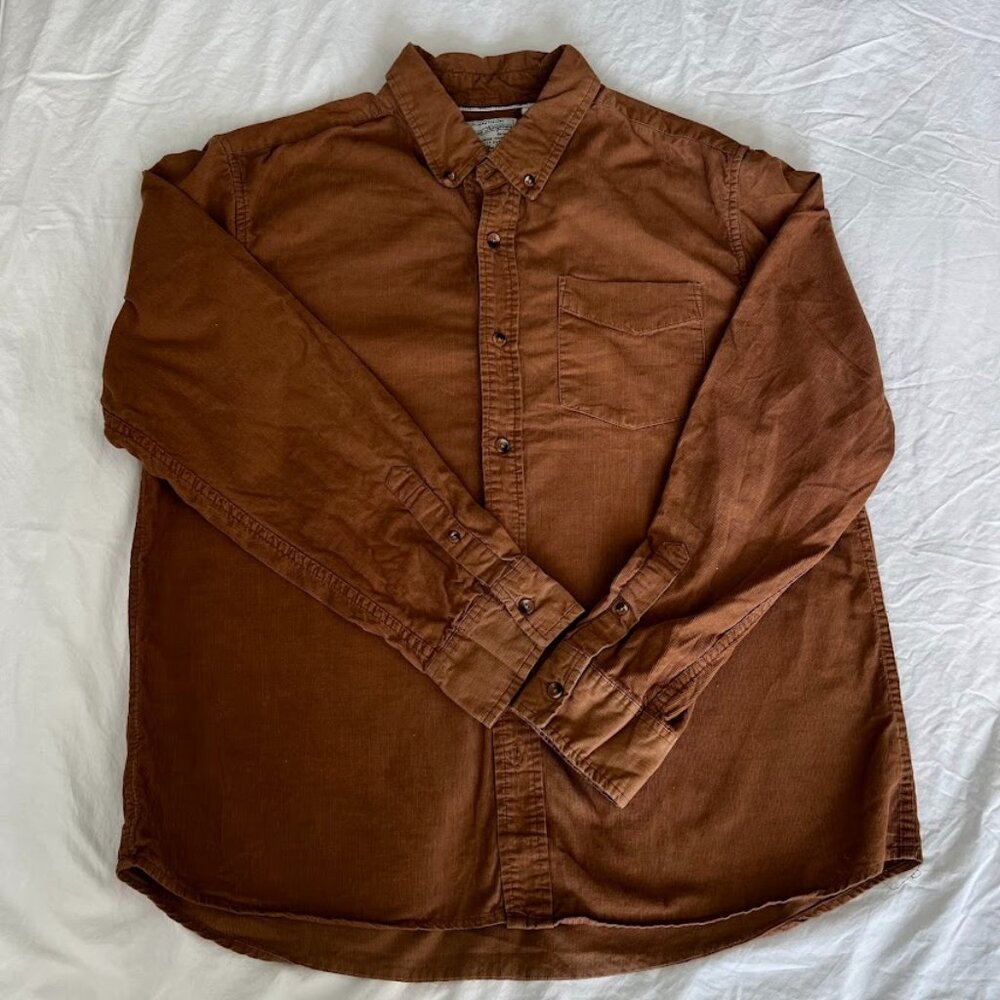 Men's Long Sleeve Sunrise Kingdom Collared Button-Down Shirt Brown SizeXL Cotton